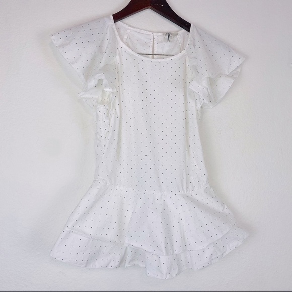 JOIE White Polka Dot Flutter Sleeve Ruffle Peplum Achava Top Small - Picture 2 of 16